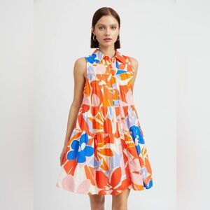En Saison Indira Linen Sleeveless Mini Dress in Multi Print Size Small NWT